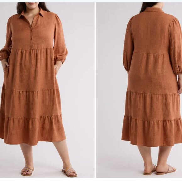 Max Studio Dresses & Skirts - Max Studio Burnt Orange Tiered Midi Shirt Dress